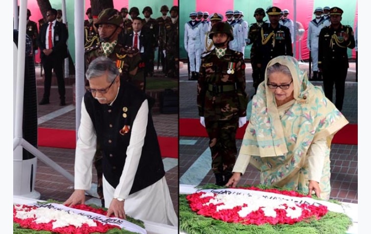 টুঙ্গিপাড়ায় বঙ্গবন্ধুর সমাধিতে রাষ্ট্রপতি ও প্রধানমন্ত্রীর শ্রদ্ধা