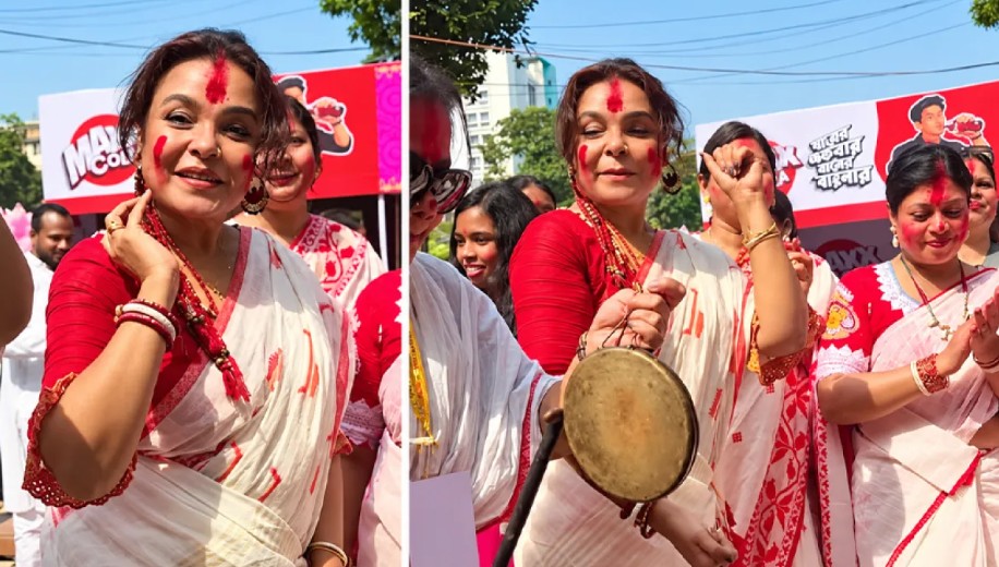 ঢাকেশ্বরী মন্দিরে ঢাকের তালে নাচলেন শাওন, মাতলেন সিঁদুর খেলায়